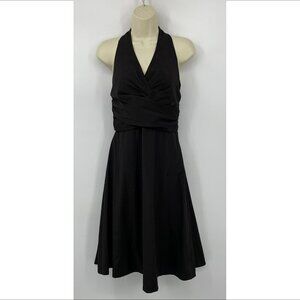 WHBM halter dress black tie poplin a-line fit flare waist ruching gathering 2